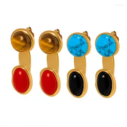 Dangle Earrings Amaiyllis 18K Gold Retro Light Luxury Fashion Detachable Inlaid Tiger Eye Stone Black Red Natural Jewelry