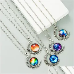 Halsketten-Halsband-Mode-Halbmond-Anhänger-Halskette Galaxy Zodiac Astrologie Horoskop-Charme-Halsketten für Frauen Männer Drop Lieferung Dhqt8