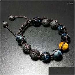 Perlenstrang Natürlicher Blauer Tigeraugenstein Gelber Adler Handgefertigtes Armband Hand- Und Schnurschmuck Für Männer Frauen Drop Delivery-Armband Dhozg