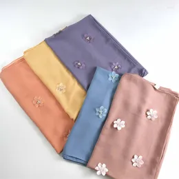 Foulards Conception Malaisie Femmes En Mousseline De Soie Hijab Écharpe Avec Perle Fleur Châles Respirant Foulard 170 70 cm