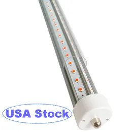 T8/T10/T12 Tubo de tubo LED de 8 pés, base de 8 pés de pino único FA8, 72W 9000lm, 6500k frio branco, 8 pés lateral duplo V lâmpadas fluorescentes de forma V (substituição de 250w), tampa clara Usastar