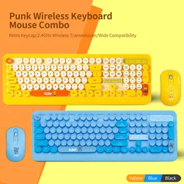 Kombos K68 Klavye Fare Combo 2.4GHz Kablosuz Sevimli Retro Yuvarlak Key Müthiş Klavye Fare Seti Punk Klavye Fare Combo Teclado Klavyeler