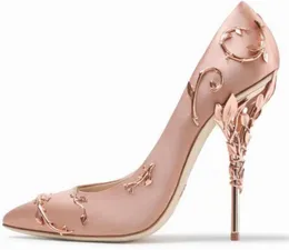Designer Logo Bridal High Heels Shoes 10cm Fashion Pink Women Eden Metal Flower Pumps Shoes for Wedding Evening Party Prom Shoe6649078