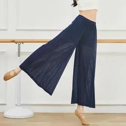 Zużycie sceniczne klasyczne spodnie taneczne kobiety luźne szeroką nogę flash srebrna kryształowa siatka płynąca naprzód rymowanie ciała