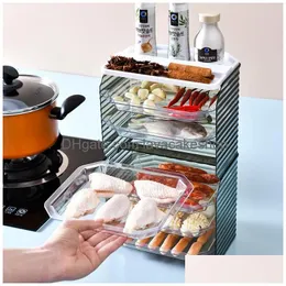 Kitchen Storage Organization Wall Rack Pot Preparation Dish Perforation Household Tray Mtilayer Side Drop Delivery Home Garden Hous Dhzr0