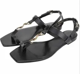 Luxury women shoes sandal flats cassandra Black calfskin leathers flip flop sandals slipper ankle strap summer cool mens flat slip3777119