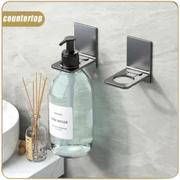 Bathroom Accessories Self-Adhesive Wall Mounted Shampoo Bottle Shelf Liquid Soap Shower Gel Organizer Hook Holder Shelves Hanger