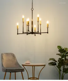 Pendant Lamps American Retro Chandelier Light Luxury Industrial Style Nordic Living Room Bedroom Dining Study Copper Black