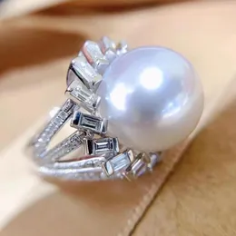 Klusterringar mj fina pärlring smycken 925 sterling silver naturligt färskt vatten 11-12 mm vita peals för kvinnor pärlor