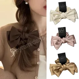 Francuskie podwójne warstwy łuki wiązane satynowe włosy krawaty jedwabiście elastyczne opaski do włosów kobiety