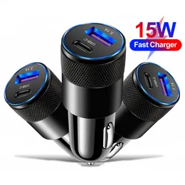 3.1A 15W PD Car Charger Aluminum Alloy Cigarette Lighter Adapter Fast Charger USB-C Type c Car Auto Replacement Charger for iphone 12 13 14 15 Samsung S22 Htc Lg GPS