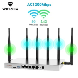 أجهزة التوجيه wiflyer 4g lte wifi جهاز التوجيه sim modem gigabit Ethernet LAN Dual Bands 5.8GHz SATA Port 5DBI هوائي قابل للفصل لـ 64 جهاز