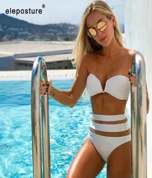 2020 New Sexy High Waist Women Mesh Swimsuit Push Up Shightwear Off Shoulder Bikini Set Solid Bathing Suit Summer Beachwear Y2003199641234