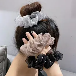 Mesh Wave Nod Flower Large Intestine Ring High Grade Feeling Temperament Ball Head Large Intestine Hair Ring Hair Ornament Net Red Star Headrope