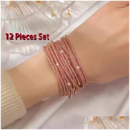 Strand de miçanga 12 peças Set Fashion Bracelet for Women elegante Sparkling Fine Jewelry Wedding Party Gift Drop Delivery BRAC DH0CG