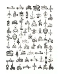 Mixed 70 Designs Retro Silver Color Traffic Transportation Pendant Fitting Vehicle Ship Aircraft Charms DIY Jewelry Accessories 708815947