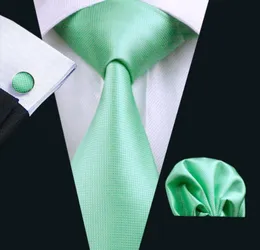 Snelle zijden stropdas set Classic Spring Green Solid For Men Hankerchief Cufflinks Jacquard Woven Business Formal Work Neck Tie S6055443