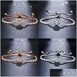 Beaded Strand Luxury Cubic Zirconia Tennis Bracelet For Women Rose Gold Sier Color Heart Charm Bracelets Bangles Femme Wedding Jewel Dhc8W