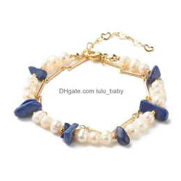 Chain Link Bracelets Kissitty Natural Stone Pearl Beads Double Layered Bracelet With Reiki Healing For Women Jewelry Findings Drop De Dhjhw