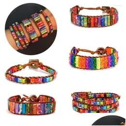 Jóias de pulseira de fios com miçangas de jóias artesanais mti colorido de pedra de pedra natural contas de couro painéis de couro de pulseiras de braceletes de presentes criativos Drop Dhts4