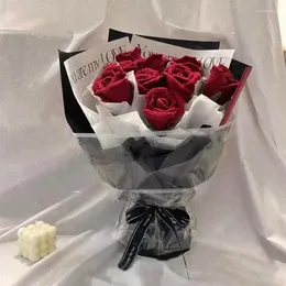 Dekoracyjne kwiaty ręcznie tkane kwiat róża sztuczna szydełkowa bukiet skończony dzianin