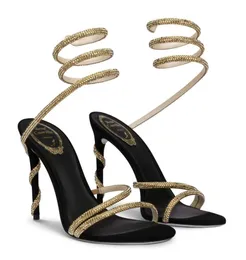 Summer 2023S/S Margot Crystal Sandals Shoes Women Rene&Caovilla Snake Wrapped High Heels Party Wedding Dress Lady Sandalias EU35-43 Original Box