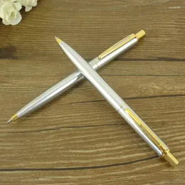 Push Click Ball Pen Metal Stainless Steel Plating Gold Trim Press Point 1.0mm Writing Gifts