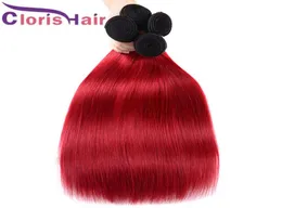 High Quality Colored 1B Red Human Hair Extensions Silky Straight Malaysian Virgin Ombre Weaves Cheap Two Tone Red Ombre Bundles De6827877
