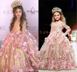 2023 فاخرة كروية براقة ثوب زهرة الفتاة لباس لامعة مصنوعة زهور الأميرة فتاة الفتاة الفساتين فتاة بيرتاي هدايا ثوب