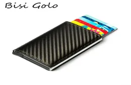 Wallets BISI GORO Clutch up Smart Wallet Carbon Fiber 2021 RFID Metal Card Holder Leather Aluminum Box Slim Thin Case5263575