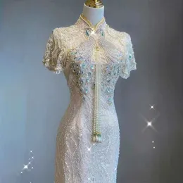 Qipao Xiuhe衣類2023新しい花嫁の結婚式の中国の婚約ドレス小さな夏の薄いプレミアムラグジュアリー