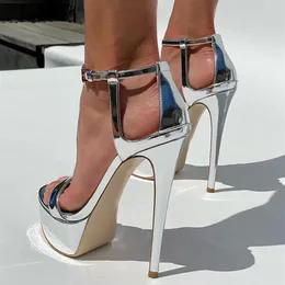 Rontic New Women Summer Sandals Ankle Strap Stiletto High Heels Open Toe Gorgeous Silver Night Club Shoes Women US Plus Size 5-20193h