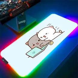 Descansa mouse pad rgb pêssego mochi gato acessórios de computador luminoso grande com fio tapete de mesa backlight computador portátil gamer deskpad xxl