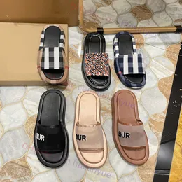 Top quality Designer brand slippers women men vintage check slides fashion flat sandals rubber sole slip-on slider summer beach indoor lady slippers with box