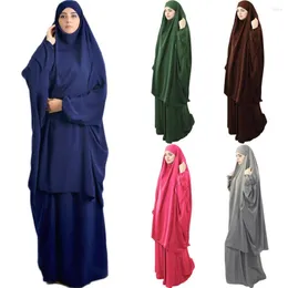 Ethnic Clothing Full Cover Abaya Muslim Women Hooded Long Khimar Paryer Garment Dress 2 Piece Set Kaftan Jilbab Burka Eid Ramadan Islam