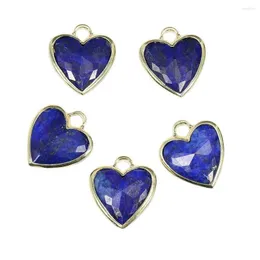 Charms apdgg 5st naturliga blå lapis lazuli fasetterade hjärtan form hänge för halsbandörhängen smycken gör DIY