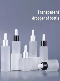 Klassisk 20 ml 30 ml Frosted Clear Droppers flaskor Eye Essential Oil Serum Glass Bottle With Black Silver Dropper6798619
