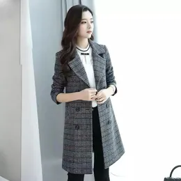 Fur Fashion Plaid Woolen Coat Women Basic Coats Loose Spring Autumn Female Double Breasted Padded Blend Wool Outwear Female Elegant