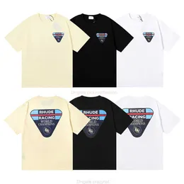 Дизайнерская модная одежда футболка футболка нишевая тренд красота Rhude Race Patch Double Yarn Pure Chotcon Casual Casual Shoteed Fort для мужчин Женщины хлопковая уличная одежда CA