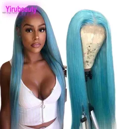 Peruvian Human Hair 13X4 Lace Front Wig Straight Light Blue Yellow Red 150 Density Silky Straight 1230inch 13 By 4 Wigs Grey8024793