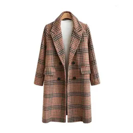 Wełniane mieszanki kobiet wysokiej jakości kurtka jesienna zima wełniana płaszcz wełniany luźne tartan długości rozmiarów