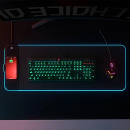 Подставки для коврика для мыши с беспроводной зарядкой, геймерский коврик для мыши, большой светящийся настольный коврик RGB, клавиатура ноутбука, нескользящая светящаяся светодиодная подушка