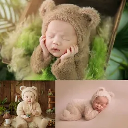 Pośrodek Born Pography Prop Stroje chłopca dziewczyna Romper Baby Bear Bodysuits Strój Born Costum