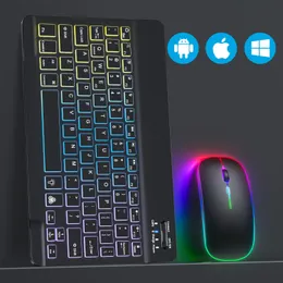 Teclados teclados teclados sem fio Bluetooth e teclado de retroilumação de mini -iluminação de mouse definida em Wireless Russian para iPad Pro tablet