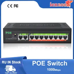 Routery Ienron Poe Switch 1000 Mbps 8 Ports Network Standardowe przełącznik POE Ethernet 52V Wbudowany moc dla CCTV IP Kamera/Routerze Wi -Fi