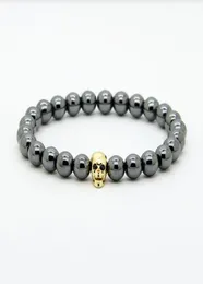 1PCS Powerful Fashion Jewelry 8mm Black Hematite Beads With Micro Pave Cz Faceted Skeleton Skull Bracelets5030782