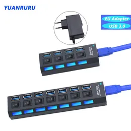 HUBS USB 3.0 Hub High Speed ​​Hub 4/7 منافذ متعددة 3.0 محور التبديل USB 3 HUB استخدام محول الطاقة USB لجهاز الكمبيوتر المحمول للكمبيوتر الشخصي