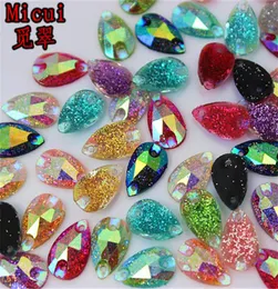 Micui 200PCS 712mm Shining Drop AB Color Resin Rhinestone Crystal Stones Flatback Beads Sew On With 2 Holes For Dress Garment DIY3229075