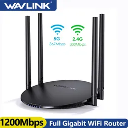 Маршрутизаторы Wavlink 1200 Мбит/с беспроводной беспроводной маршрутизатор Wi -Fi Dual -полоса 5G 2,4G 1000 Мбит/с WAN/LAN Gaming Wi -Fi Router Long Range покрытие для домашнего офиса