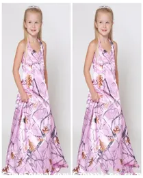 Full Pink Camo Long Line Flower Girl Dresses Custom 2020 Top Cheap Camouflage Real Tree Camo Kids Girls Gowns Country7442370